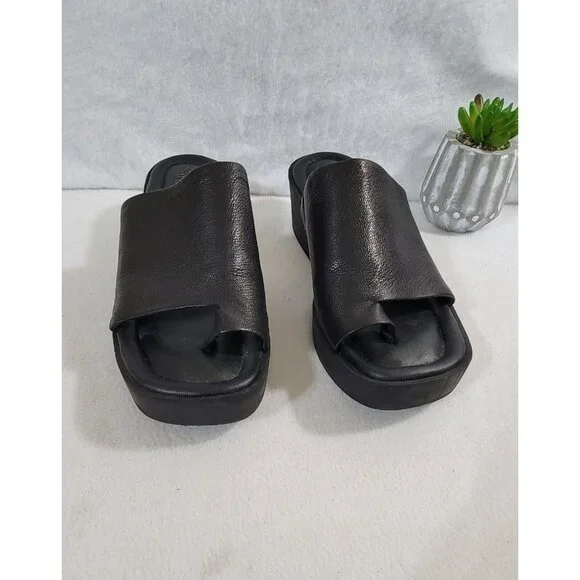 Franco Sarto Womens Black Cessa Wedge Sandals Slide Leather Upper Size 9.5M - Picture 4 of 10